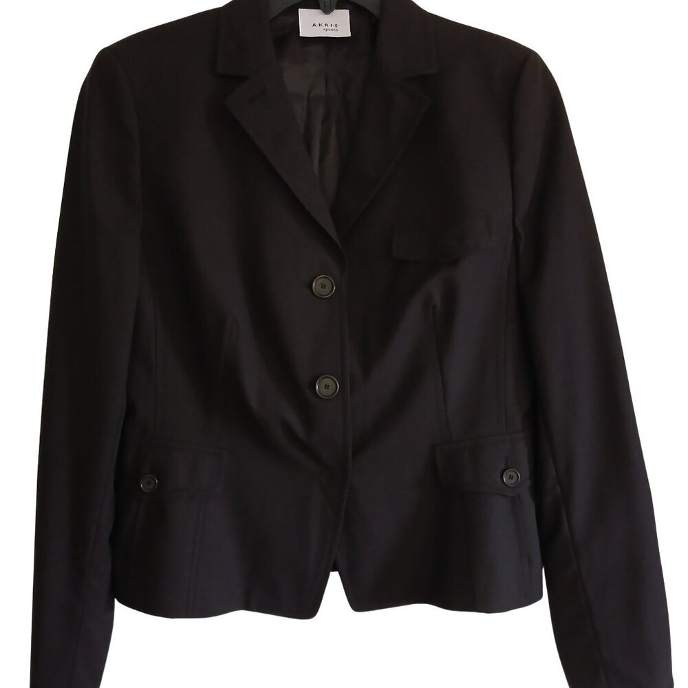 AKRIS Punto Classic Black Wool Pocket Tailored Blazer Jacket